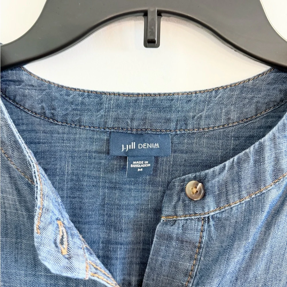 J. Jill Denim Chambray Dress Rolled Sleeve Size M - Picture 2 of 11